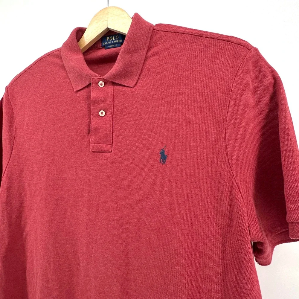 Polo Ralph Lauren Mens XL Classic Fit Heathered Red Cotton Pique Polo Shirt